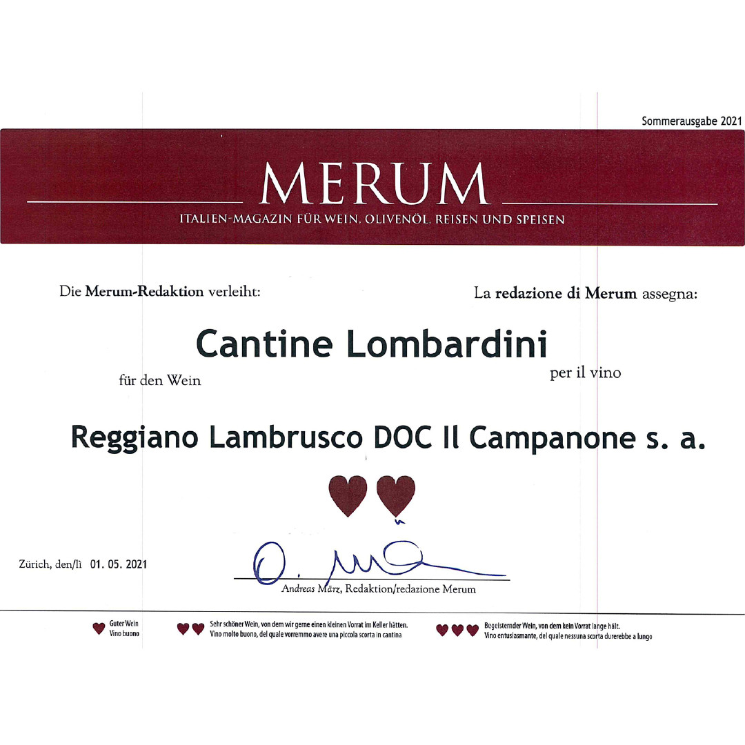"Il Campanone" premiato dalla Rivista Merum - Lombardini Vini